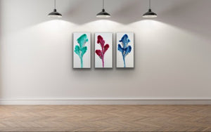 Petals Triptych - 24 x36 inch Original Fluid Acrylic Painting